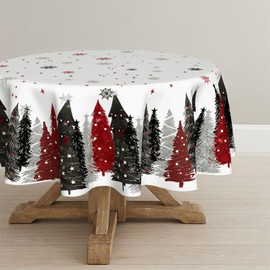 Horaldaily - Mantel de Navidad redondo de 70 x 70 pulgadas, árboles de Navidad, color rojo, negro, lavable, para decoración de mesa de temporada, para fiestas, pícnic, cena