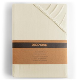 DecoKing Fitted Sheet 100% Cotton Jersey Box Spring Bed Fitted Sheet White Amber Collection