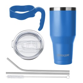 Ezprogear Vaso de cerveza azul de 40 onzas de acero inoxidable de doble pared con pajitas y mango (40 oz, azul)