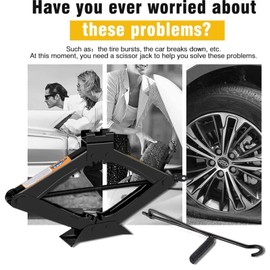 Scissor Jack for Car-3.0Ton(6614lbs) 丨Car Jack Kit-Tire Jack丨Portable,丨deal for SUV and Auto-with Crank Handle丨Heavy Duty Material,Black (3.0T)