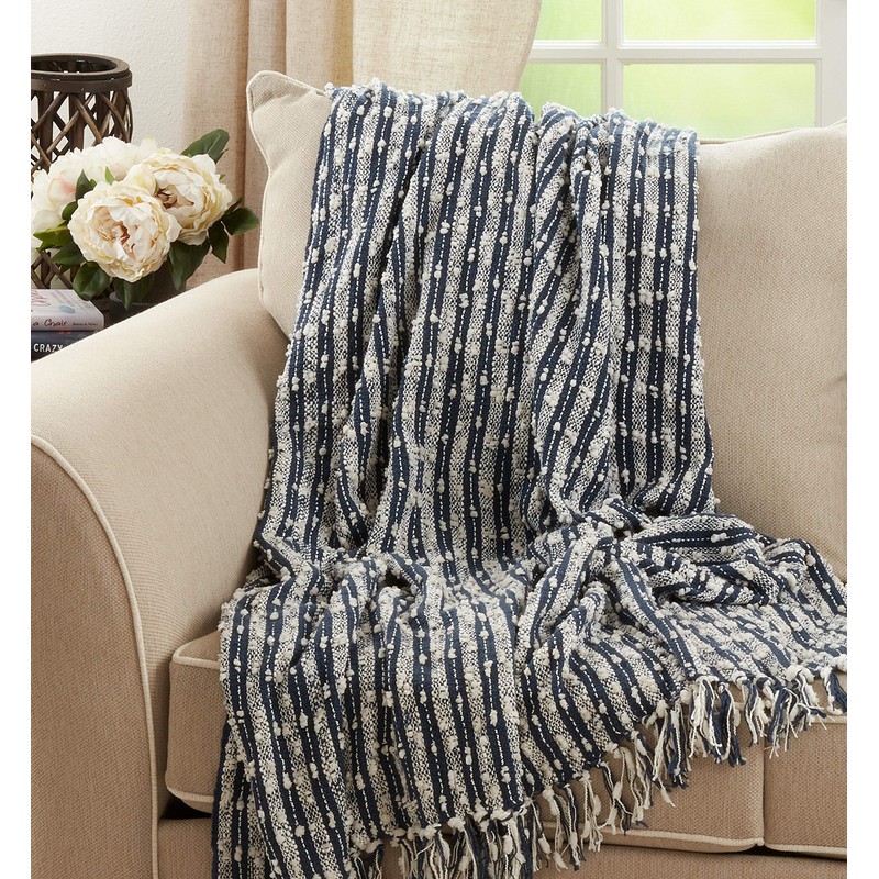 SARO LIFESTYLE Striped Fringe Throw Blanket