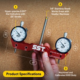 SST - Mini Mill & Lathe Tramming System - Tram, Align, & Square for Machine Calibration - For Angular Misalignment - Precise & Powerful - 0.001” Dial Indicators - Designed in the USA