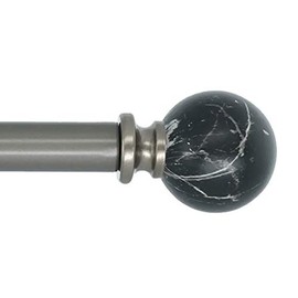 MERIVILLE 1-Inch Diameter Single Window Treatment Curtain Rod, Black Marble Ball Finial, 48-inch to 84-inch Adjustable, Gunmetal