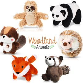 6 Pieces Jungle Animal Plush Toys Forest Stuffed Animals Set, Panda, Little Raccoon, Sloth, Big Tail Squirrel, Fox, Hedgehog Animals for Safari Party Favors Teacher Student Achievement Award