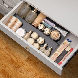 NEETBU 6PCS Expandable Spice Drawer Organizer Insert, Adjustable Tiered Countertop Tray for Spice Jars - Fits Kitchen Drawers (6, Black)