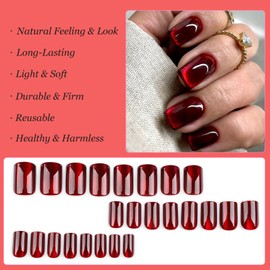 Boloshine 24Pcs Square False Nails Short, Press on Nails Glue-on Nails Fake Nails, Glossy Full Cover French Tip False Nails, Removable Acrylic Nail Tips for Women Girls - Rose of the Dark Night