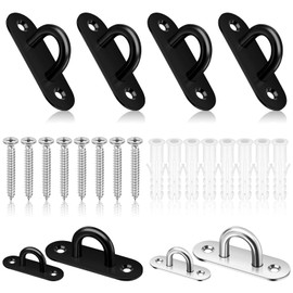 Mardatt 4 Pack M5 304 Stainless Steel Pad Eye Plate U Hooks, Marine Hardware Hook with Screws Anchors, Heavy Duty Ceiling Hooks Pad Eyes Plate, Black