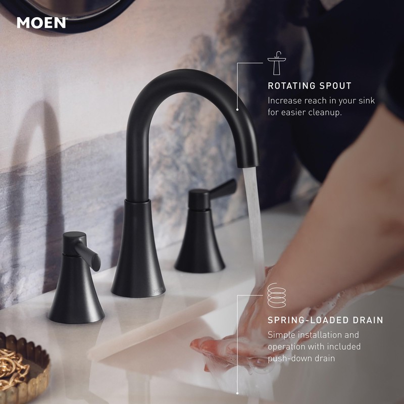 Moen Ronan Chrome Two-Handle Widespread Modern Bathroom Faucet, Valve Included,