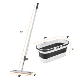 Superio Fold N' Go 10L Collapsible Mop Bucket with Wheels & Self-Wringing Microfiber Flat Mop - Portable, Hands-Free Cleaning Set for Home, Car, Kitchen, Bathroom, Hardwood & Tile Floors