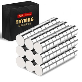 TRYMAG Small Magnets, 70Pcs Tiny Mini Rare Earth Magnets, Multi-Use Durable Little Neodymium Magnets for Fridge, Premium Cylinder Office Magnets for Whiteboard, Crafts, School，Round Button Magnets