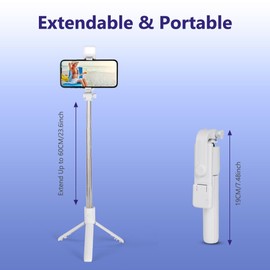 flintronic Selfie Stick Tripod with Fill Light, Stable Tripod with Wireless Bluetooth Remote Control, 70CM Extendable Portable Aluminum Selfie Stick Compatible for ios and Android, Cameras