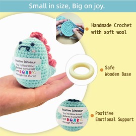 Positive Crochet Dinosaur, Graduation Gifts, Encouragement Gifts for Women Mom Friends Coworkers, Office & Home Decoration, Ester Basket Stuffer, Birthday Gift, Emotional Support Crochet Gift