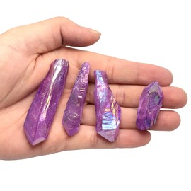 mookaitedecor 460 Gram Bulk Titanium Coated Rock Quartz Crystal Points Irregular Undrilled Rock for Decor Reiki Healing DIY, Purple
