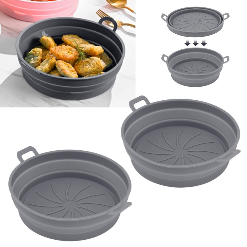2 Pcs Silicone Air Cooker Pot With Handle Round Fryer