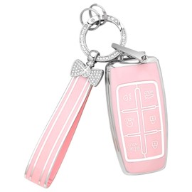PIFOOG Pink Key Fob Cover for Genesis GV70 GV80 G70 G80 2024 2023 2022 6 Button Accessories Girly Car Keys Case Shell Prtector Full Covers Bling Keychain Ring Holder Protection Women TPU