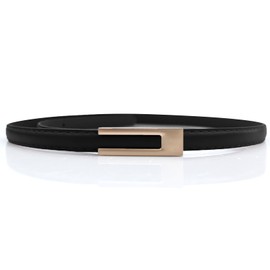 KMKANPO Leather Belt, Waist Belt, Slim Belt for Women, Thin Leather Belt, Fashion Waist Belt, for Jeans, Dresses, Coats with Golden Buckle, black
