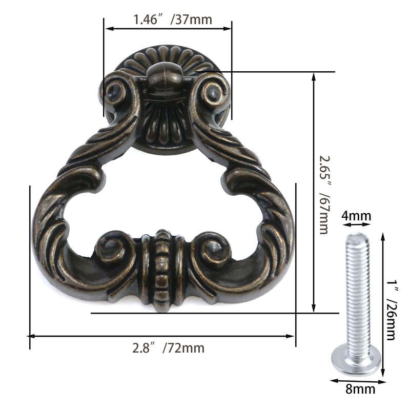 Tighall Vintage Antique Bronze Cabinet Pulls French Provincial Single Hole