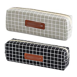 YIKANGHENG 2 Pcs Pen and Pencil Box, 7.8 Inch x 3.9 Inch x 2 Inch Soft Pencil Bag for Pen and Marker Storage and Holiday Gifts (Chequer)