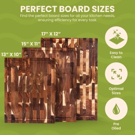 Kitchen Nook Acacia Wood Cutting Board Set - 3 Piece Acacia Cutting Board with Holder, Knife Friendly, Dual Sided, Built-in Handles, & Juice Grooves | 13, 15, & 17 Non Toxic Cutting Boards for Kitchen
