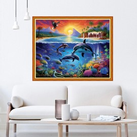 Dooxvey Cross Stitch Kits for Adults Beginners,Full Range of Cross-Stitch Stamped Kits Needlepoint Kits for Beginners Embroidery Kits 11CT Cross Stitch Patterns-Dolphin Underwater World 16x20 inch