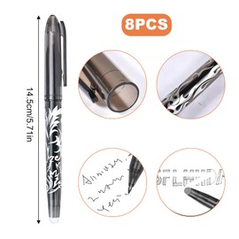 ZNDFTW 8 Pcs Erasable Pens, Erasable Pens Black, Rub Out Pens Black, 0.5mm Black Ink Eraser Pen with with Rubbers on The End, Friction Pen Black for Student Writing Stationary School Supplies