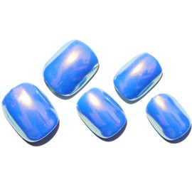 GLAMERMAID Press on Nails Extra Short Squoval, Spring Summer Handmade Sapphire Blue Chrome Gel Glue on Nails, 24Pcs Glossy Round Reusable UV Finish Fake Nails Acrylic False Nail Manicure Kit for Women