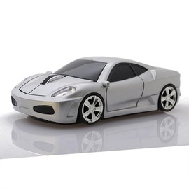 Wireless Mouse Sport Car Shape Computer Optical Mice USB 2.4Ghz Ergonomic Design for PC Laptop Chrome Book (Silver)