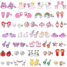 30 Pairs Charming Cartoon Hypoallergenic Earrings for Girls Sensitive Ears with Stainless Steel Post -Assorted Cute Earrings for Teens Girls Women