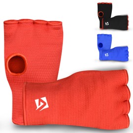 AQF Boxing Inner Gloves Elasticated Fist Protector Mitts Bandages Alternative to Hand Wraps Breathable (Red, L)