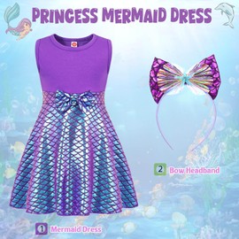 HenzWorld Little Mermaid Outfits for Girls Princess Christmas Gift Dress up Kids Cosplay Birthday Party Clothes 7-8 Years