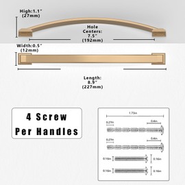 Asimerdeco 10 Pack Champagne Bronze Cabinet Pulls 7.5 Inch(192mm) Kitchen Cabinet Handles Solid Zinc Alloy Cabinet Hardware Drawer Pulls