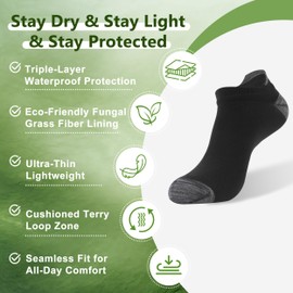 RANDY SUN Waterproof Work Socks for Men Women – Low Cut, Cushioned, Sweat-Wicking with Eco Juncao Fiber 1 pair Dark Grey&Black,M