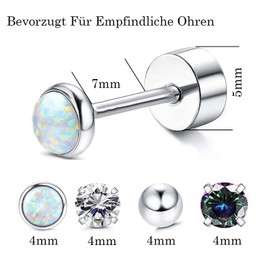8 Pairs Titanium Earrings Women's Stud Earrings Surgical Steel for Women Girls Implant Grade Opal Small Round Gift Jewellery Hypoallergenic for Sensitive Ears, 4 mm, Synthesis, Synthesis
