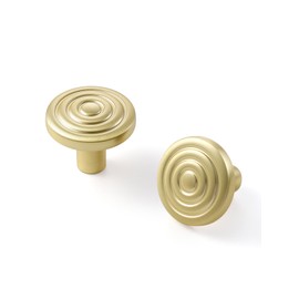 JIASENBAO 5 Pack Gold Cabinet Knobs Round Brushed Brass Drawer Pulls Circle Bathroom Dresser Handles Hardware Zinc Alloy