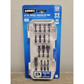 HART 15 Piece Impact Driver Bit Set W/ Storage Case, Magnetic Bit Holder- New