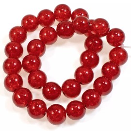 Hackberry Creek 30 Red Glass Crackle Beads - 10mm Round - Christmas and Holiday Jewelry & Crafts