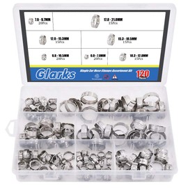Glarks 120Pcs 7-21mm 304 Stainless Steel Single Ear Hose Clamps Assortment Kit