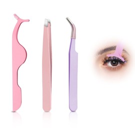 False Eyelash Tweezers Set of 3 Eyelashes Tweezers False Eyelash Tweezers Eyelash Beauty Tool Eyelash Assist DIY Handmade Production Stainless Steel Precision Multifunction Lightweight for Beginners