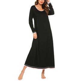 Ekouaer Women's Nightdresses Nightshirts Nightgown Women Long Sleeve Sleepwear Full Length Long Nightshirt Soft Loungewear Black L