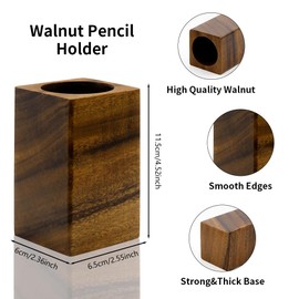 Boerni Walnut Wood Pen Holder,Simple Polygon Wooden Pencil Holder Cup Pen Container Holder Pen Pot Organizer Makeup Brush Holder for Kid Student Desk Office Library School Stationery Gift (Square)