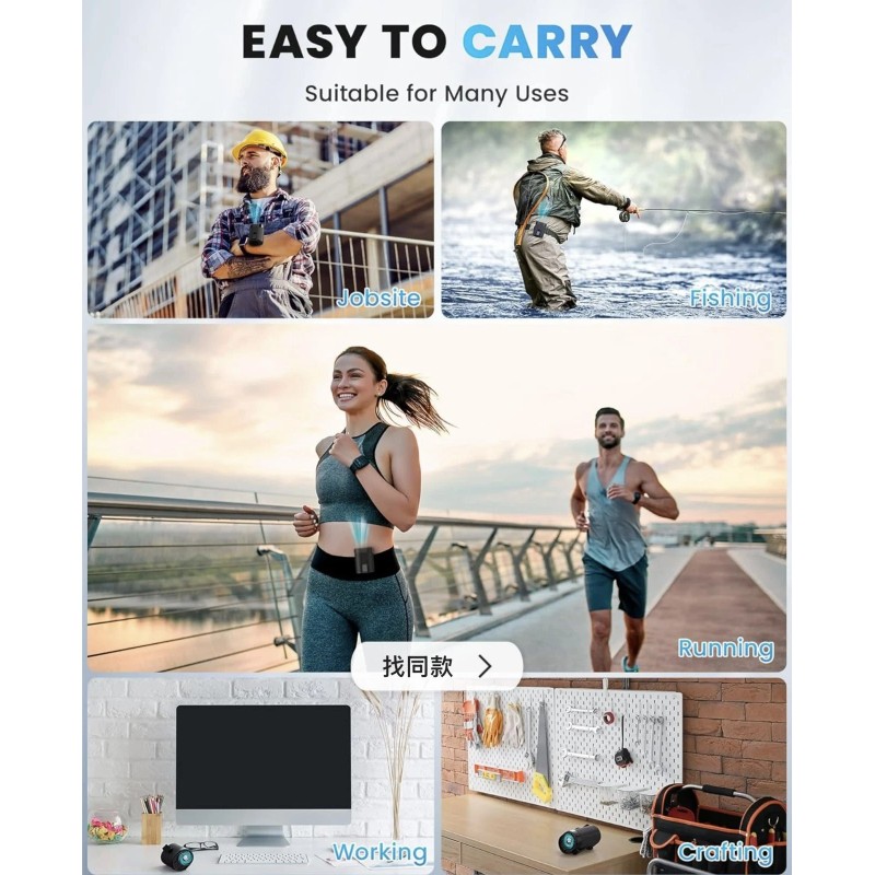 Portable Fan, Personal Rechargeable Mini Waist Fan, 3000 mAh Battery