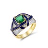 Santuzza 925 Sterling Silver Enamel Oval Pattern Ring Green Glass