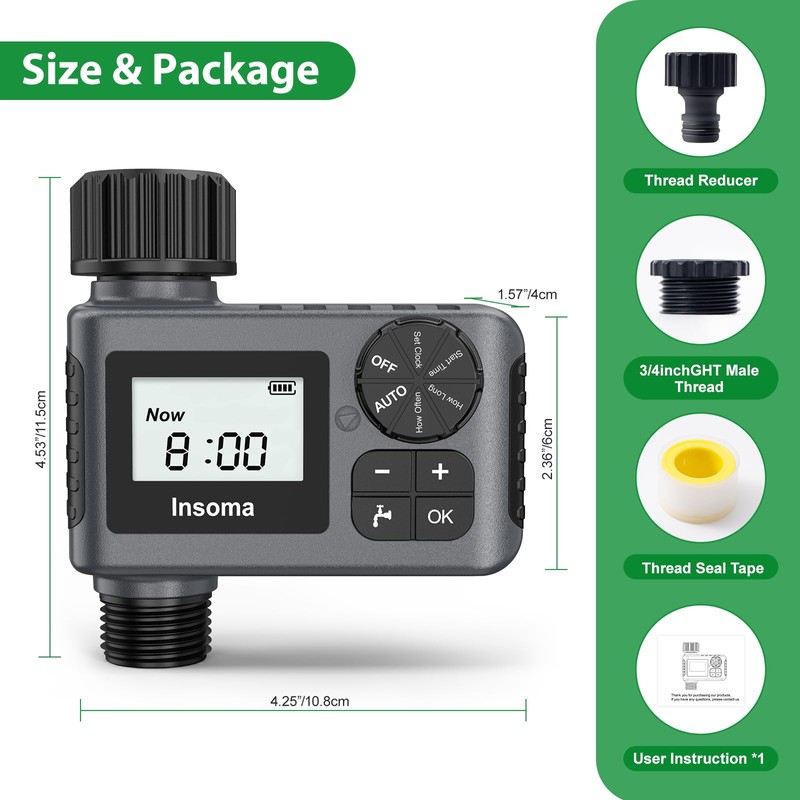 Water Timer, Digital Irrigation Controller System with Rain Delay/Manual Mode/Automatic,