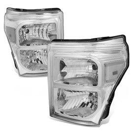Auto Dynasty [Halogen Model Headlights Assembly Compatible with Ford F-250 F-350 F-450 F-550 Super Duty 11-16, Chrome Housing Clear Corner