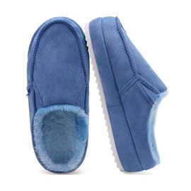 KuaiLu Womens Clog Slippers Cozy Suede Warm Plush Lined Arch Support Faux Fur House Ladies Bedroom Slippers Comfy Orthopedic Memory Foam Plantar Fasciitis Home Indoor Outdoor Shoes Blue US8.5