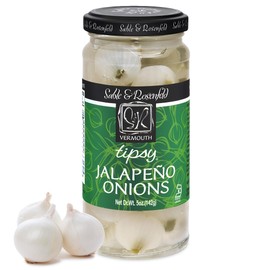 Tipsy Stuffed Jalapeno Cocktail Onions in Jar with French Vermouth - Pickled Silverskin Onions for Cocktails, Appetizers, and Hors d'Oeuvre - Sable & Rosenfeld - 5 oz (Pack 1)