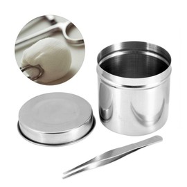 Stainless Disinfection Case, 3 Sizes Stainless Steel Box Jar Tank Sterilization Container Box with Tweezers for Tattoo Cotton Ball Gauze Tampon(8cm)