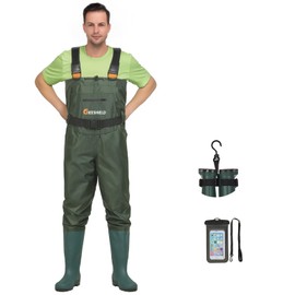 GIEESHIELD Waterproof Bootfoot Chest Waders for Men and Women, Lightweight 2-Ply Nylon/PVC Fishing & Hunting Waders with Boot Hanger - Green (Green, 13)
