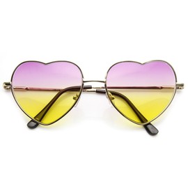 zeroUV Womens Fashion Metal Color Tint Lens Heart Shaped Sunglasses (Light-Gold Pink-Yellow)