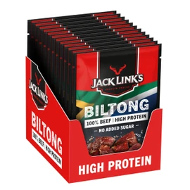 Jack Link’s Biltong Jerky Original - Confezione da 12 (12 x 40 g) - Snack di carne senza glutine - Carne essiccata ricca di proteine per fitness - Snack proteico a basso contenuto calorico